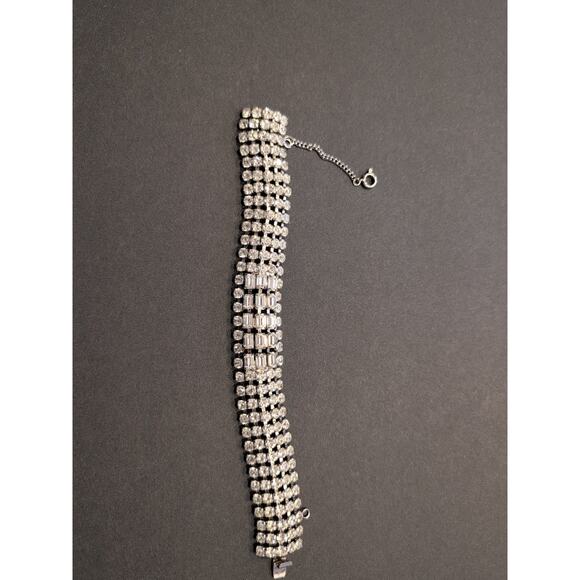 Weiss Jewelry - Vintage WEISS signed RHINESTONE Wide 5 ROW Domed Bracelet - Rhodium Plate - 7¼"!